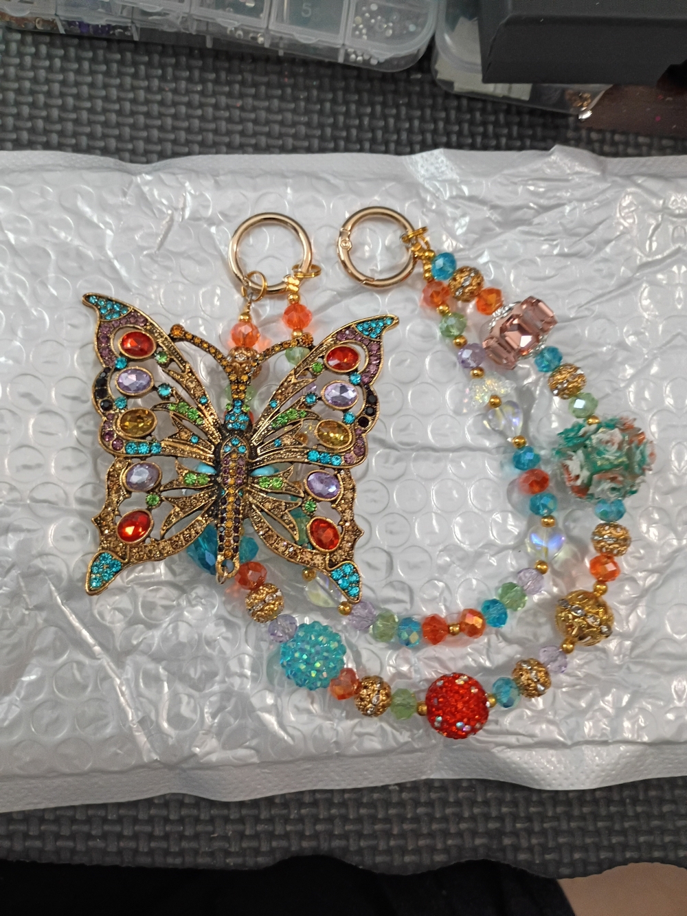 Multicolor Crystal Butterfly Key & Card Holder Charm